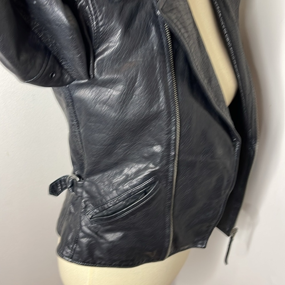 Polo Ralph Lauren Black Silver Zip Buffalo Leather Biker Moto Jacket - Picture 6 of 10